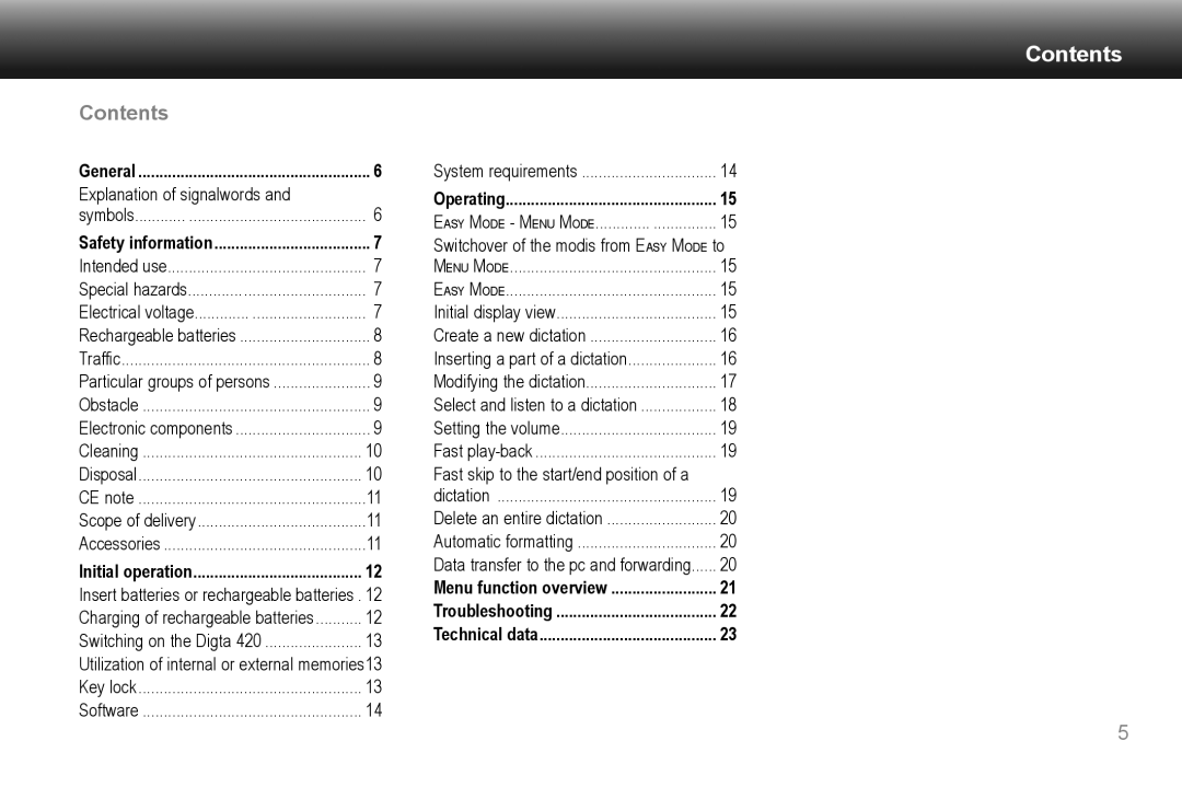 Grundig 420 manual Contents 