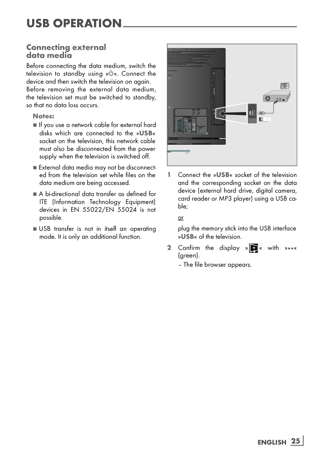 Grundig 46 VLE 6220 BF manual Connecting external ­ data media, Devices­ in EN 55022/EN 55024 is not possible 