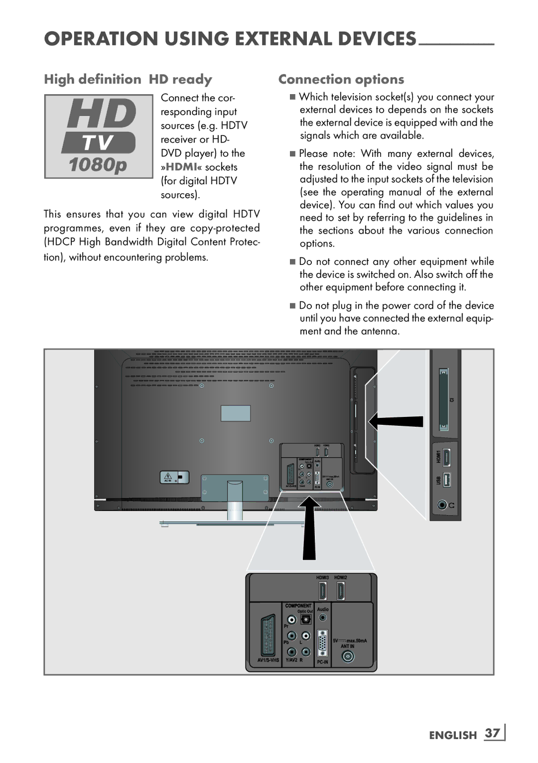 Grundig 46 VLE 6220 BF manual High definition ­HD ready Connection options, This ensures that you can view digital Hdtv 