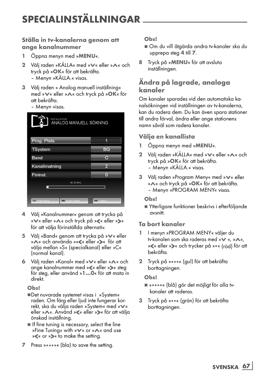 Grundig 46 VLE 7139 BR manual Ändra på lagrade, analoga kanaler, Välja en kanallista, Svenska ­67 