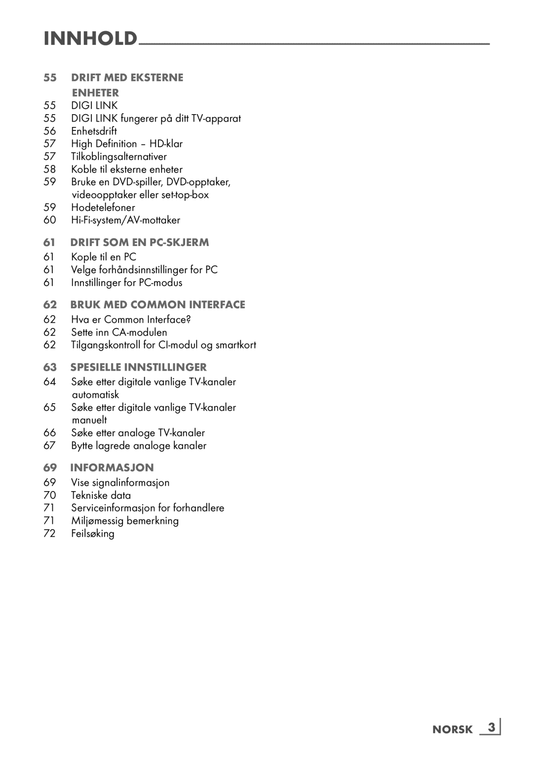 Grundig 46 VLE 7139 BR manual Bruk med Common Interface, Spesielle innstillinger, Norsk ­3 