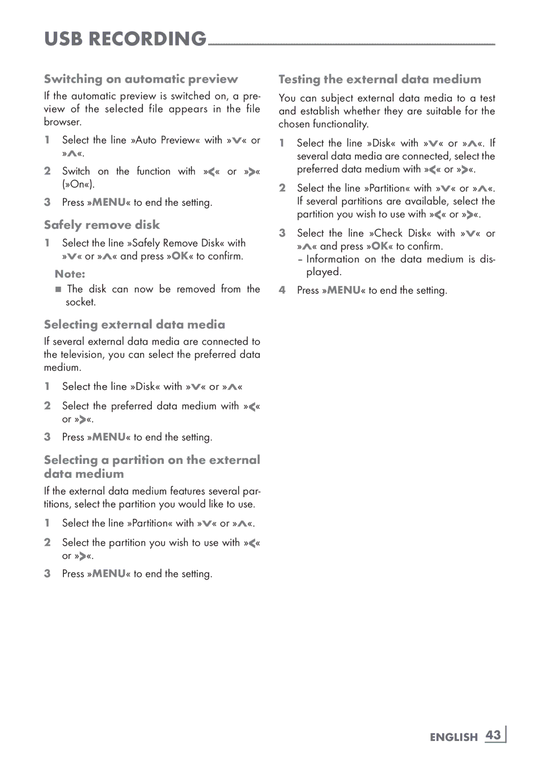 Grundig 46 VLE 8160 BL manual Switching on automatic preview, Safely remove disk, Testing the external data medium 