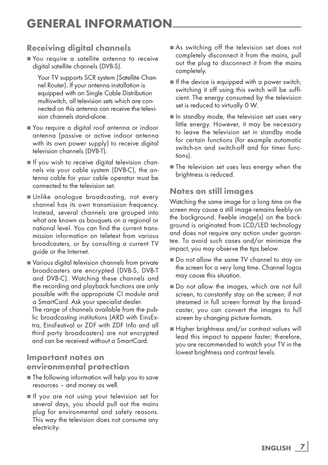 Grundig 46 VLE 8160 BL manual Receiving digital channels, Important notes on environmental protection, English ­7 