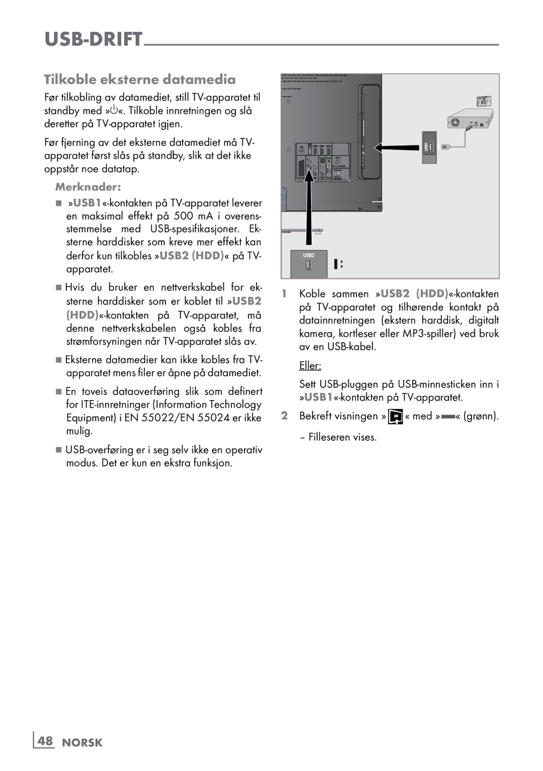 Grundig 46 VLE 8160 BP manual Bekreft visningen » « med » « grønn Filleseren vises, ­48 Norsk 