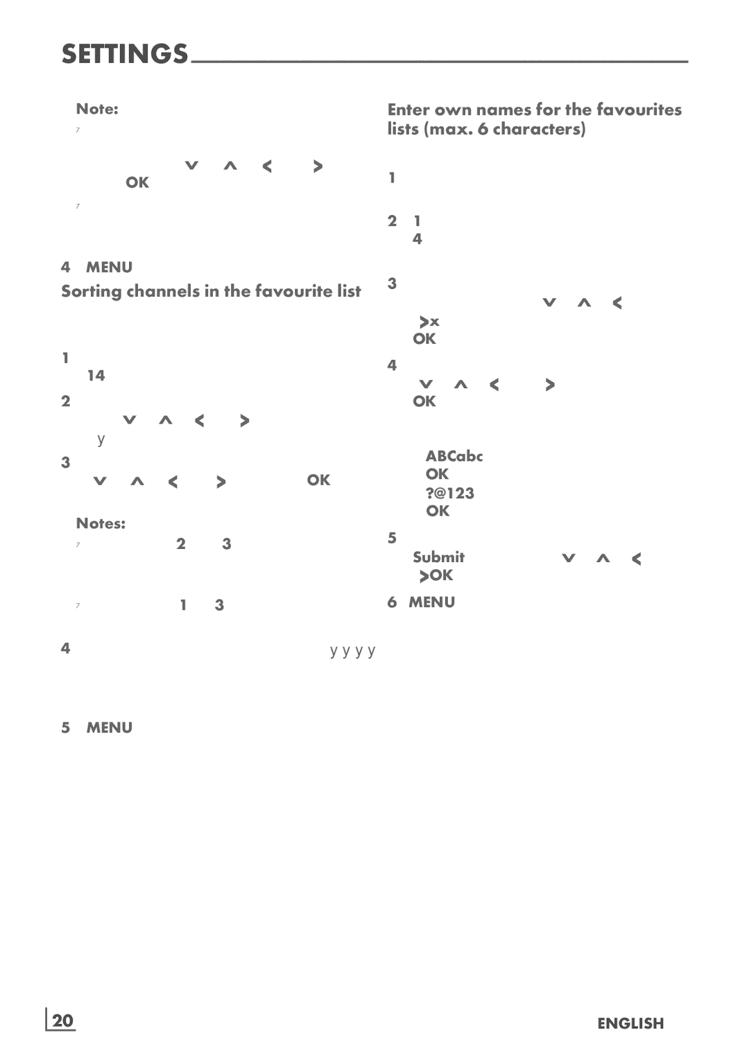 Grundig 46 VLE 8160 SL Sorting channels in the favourite list, Enter own names for the favourites lists max characters 