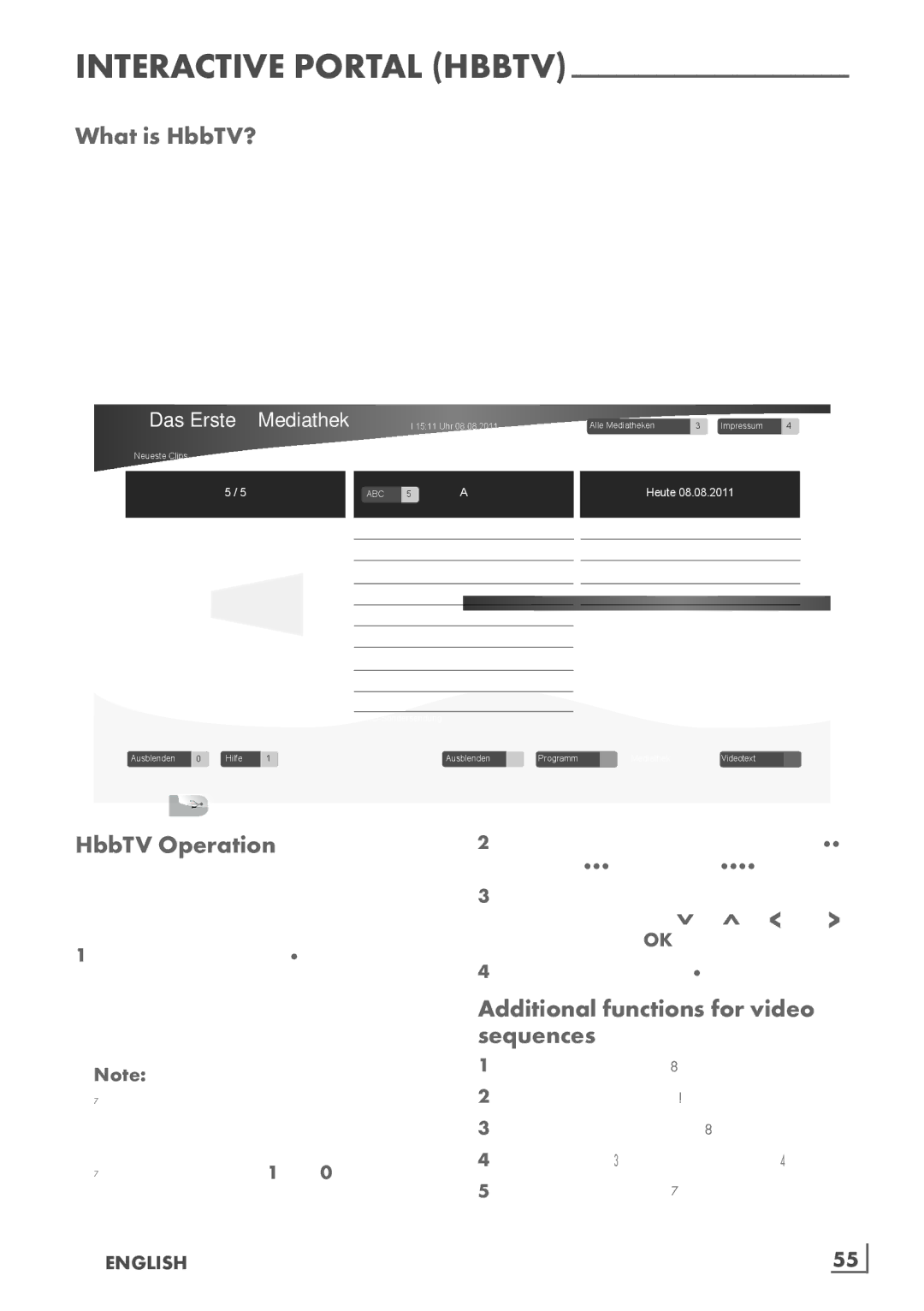 Grundig 46 VLE 8160 SL manual What is HbbTV?, HbbTV Operation, Additional functions for video sequences, English ­55 