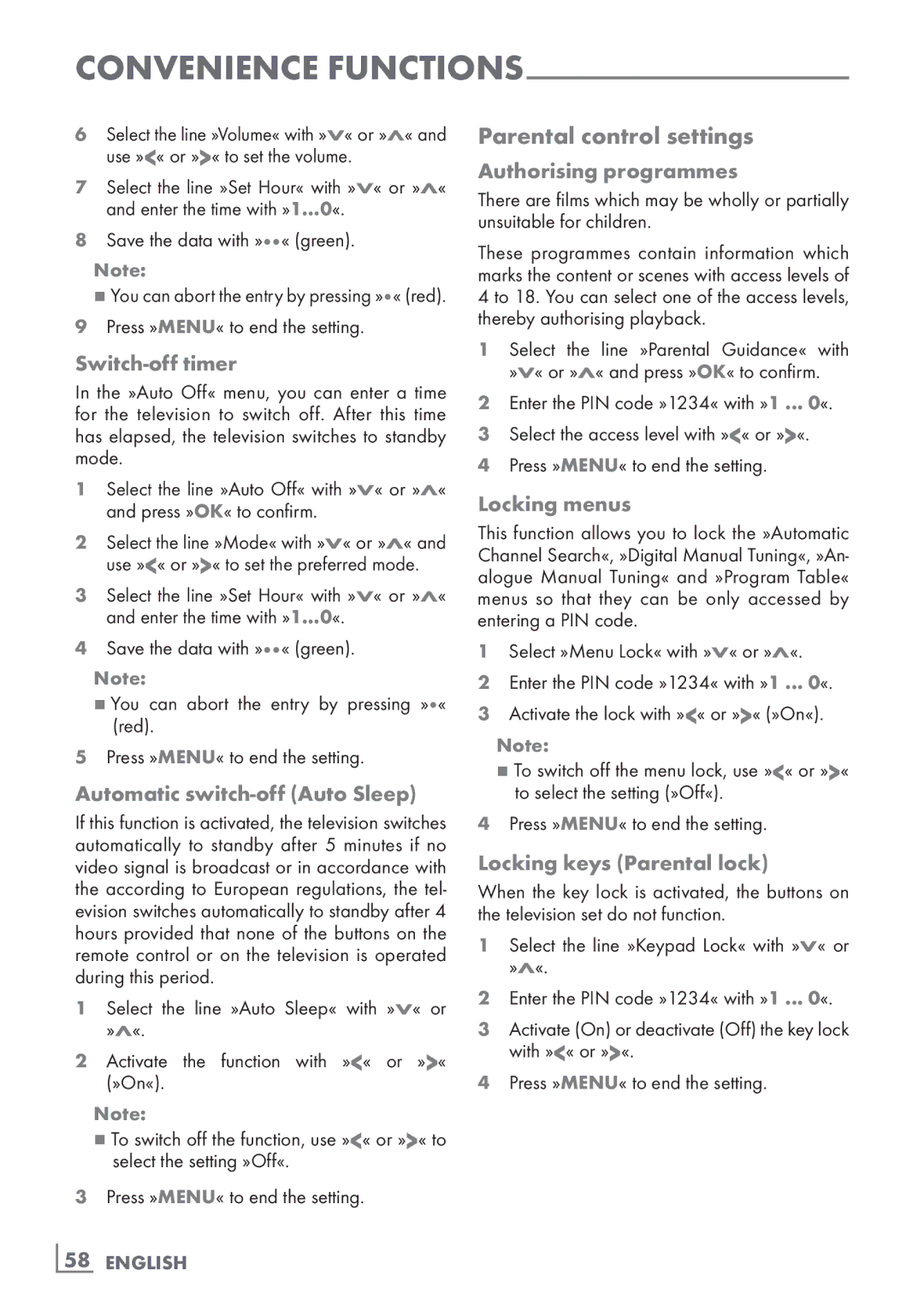 Grundig 46 VLE 8160 SL manual Parental control settings 