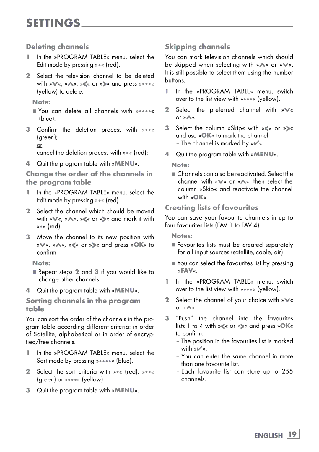 Grundig 46 VLE 8160 WL manual Deleting channels, Change the order of the channels in the program table, Skipping channels 