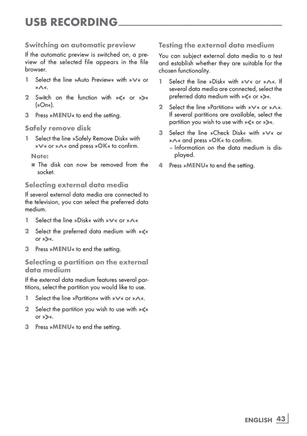 Grundig 46 VLE 8160 WL manual Switching on automatic preview, Safely remove disk, Testing the external data medium 