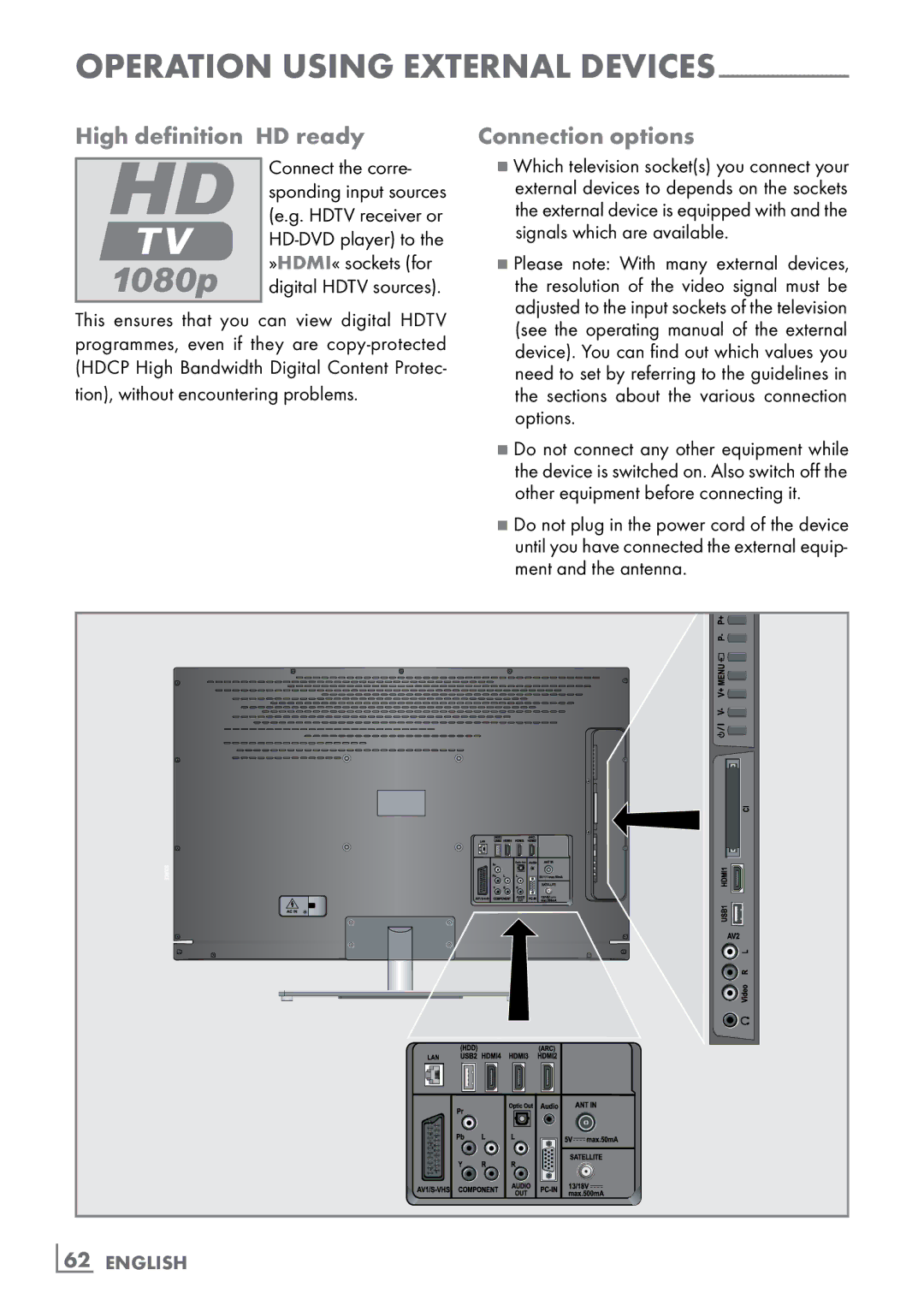 Grundig 46 VLE 8160 WL manual High definition ­HD ready Connection options 