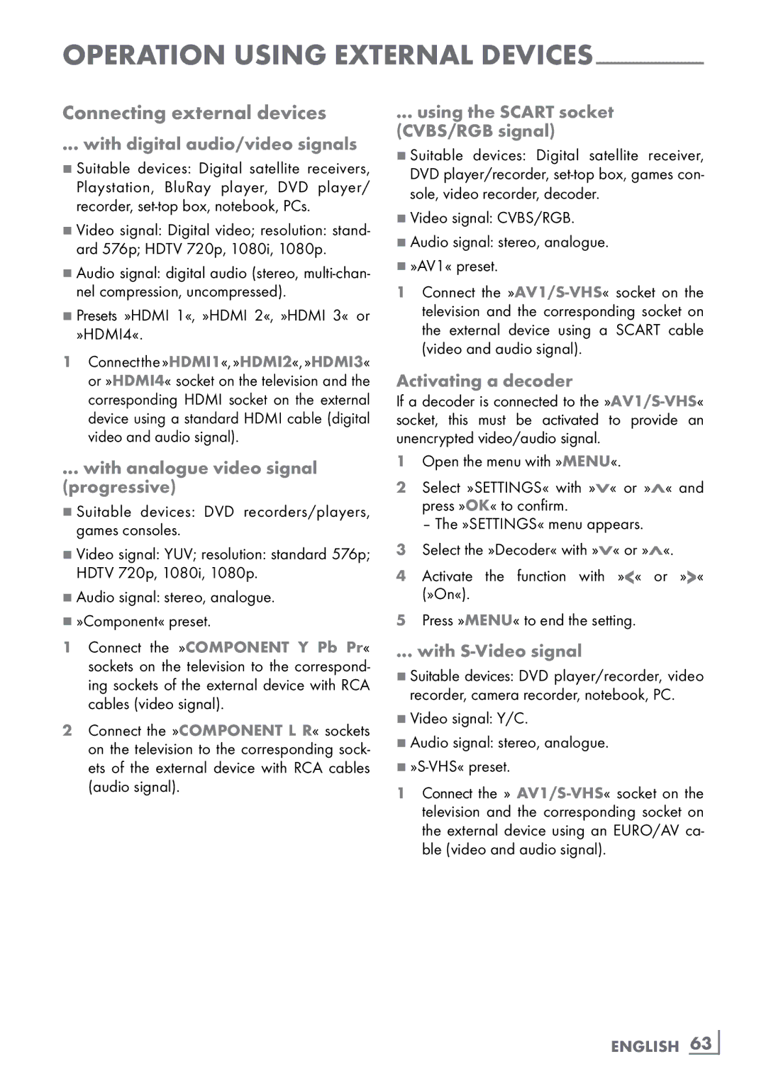 Grundig 46 VLE 8160 WL manual Connecting external devices 