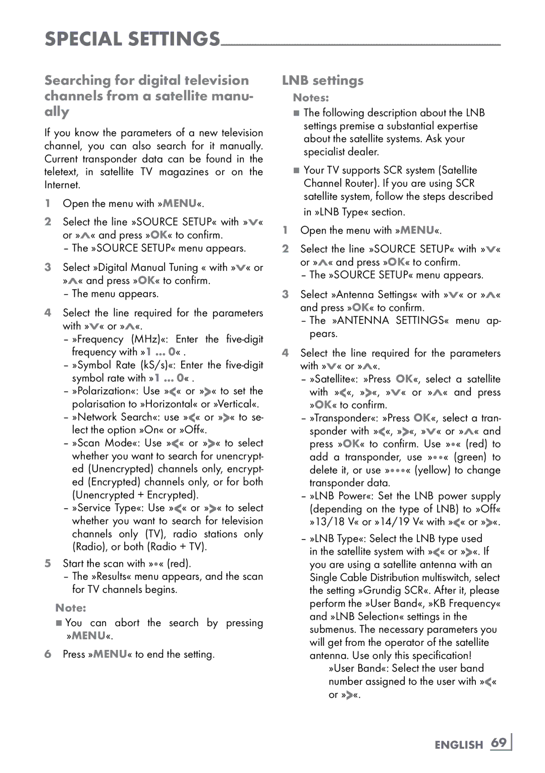 Grundig 46 VLE 8160 WL manual LNB settings, English ­69 