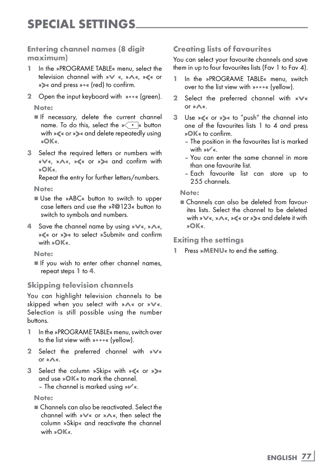 Grundig 46 VLE 8160 WL manual Entering channel names 8 digit maximum, Exiting the settings, Skipping television channels 