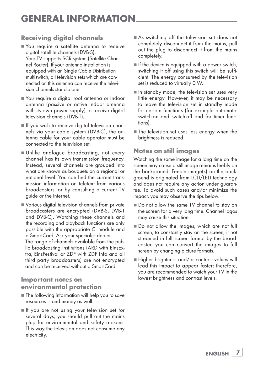 Grundig 46 VLE 8270 BL manual Receiving digital channels, Important notes on environmental protection, English ­7 