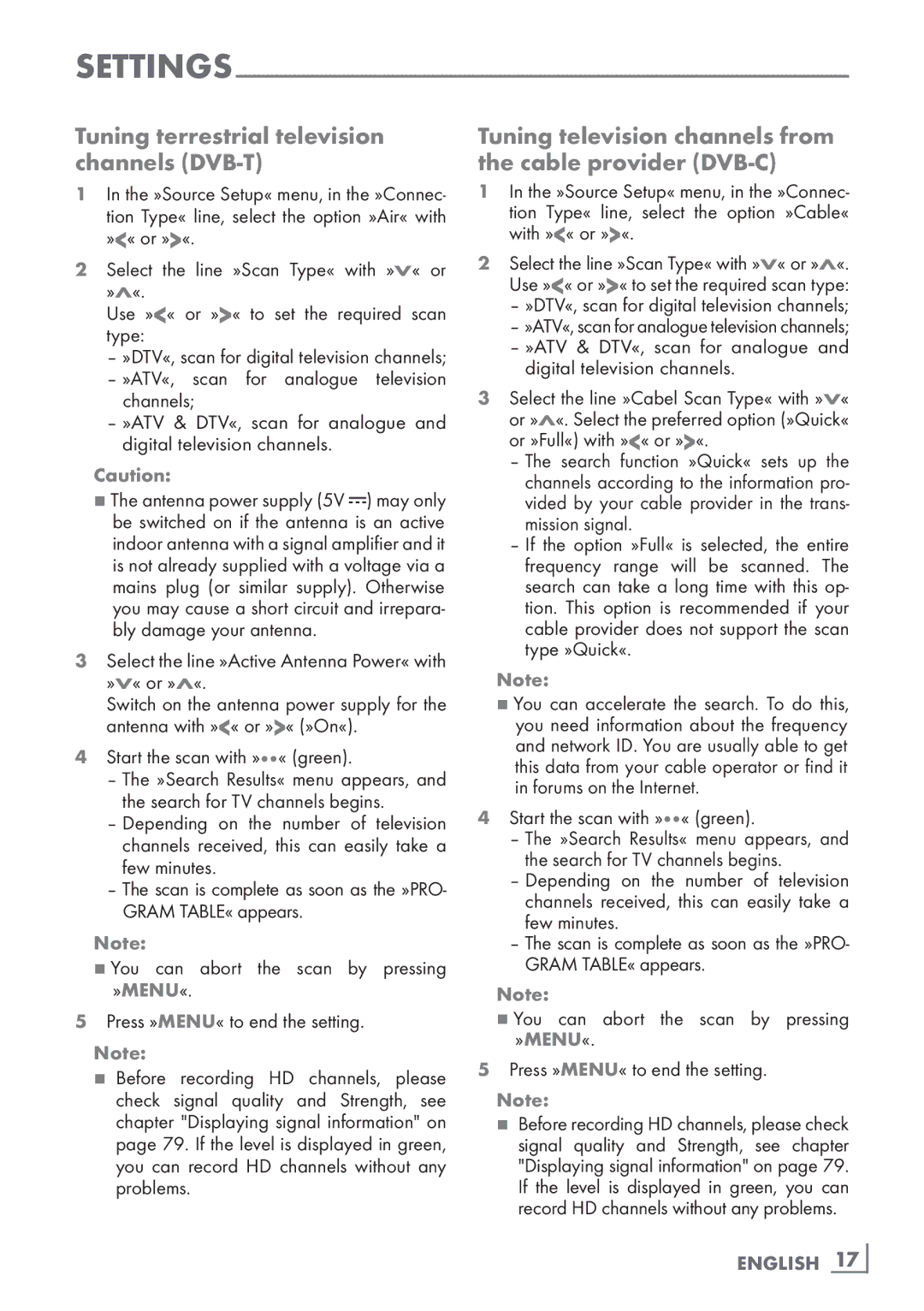 Grundig 55 CLE 9170 SL manual Tuning terrestrial television channels DVB-T, English ­17 