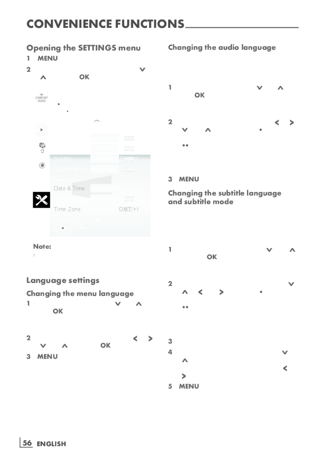 Grundig 55 CLE 9170 SL manual Opening the Settings menu, Language settings 