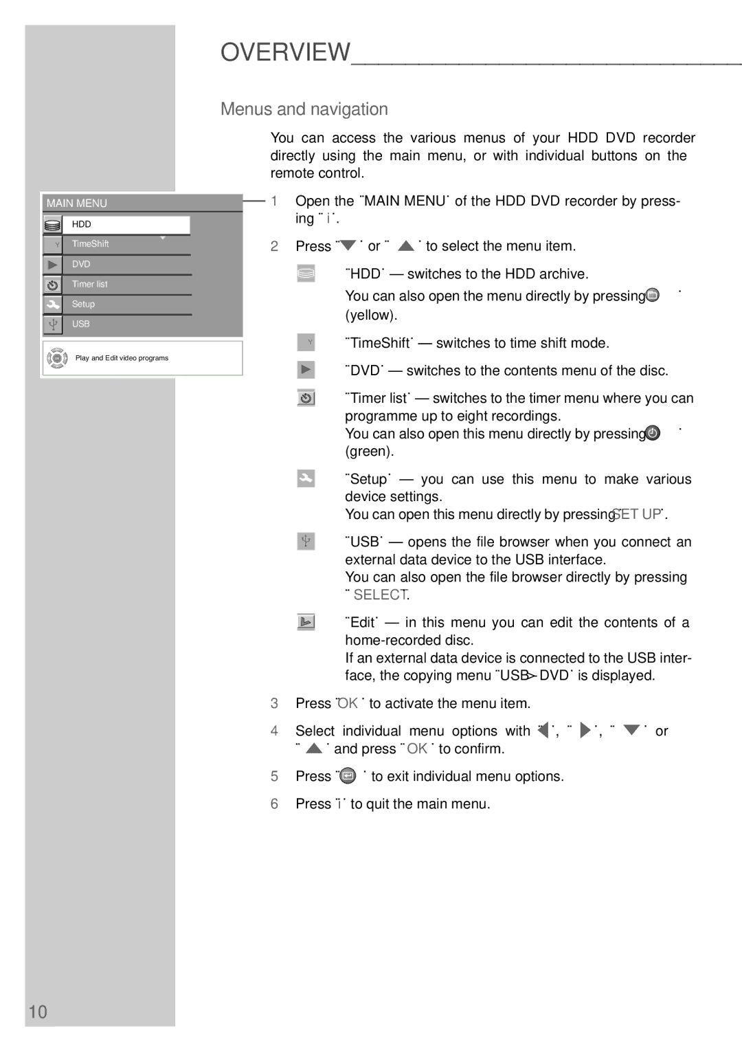 Grundig 5550 HDD manual Menus and navigation 