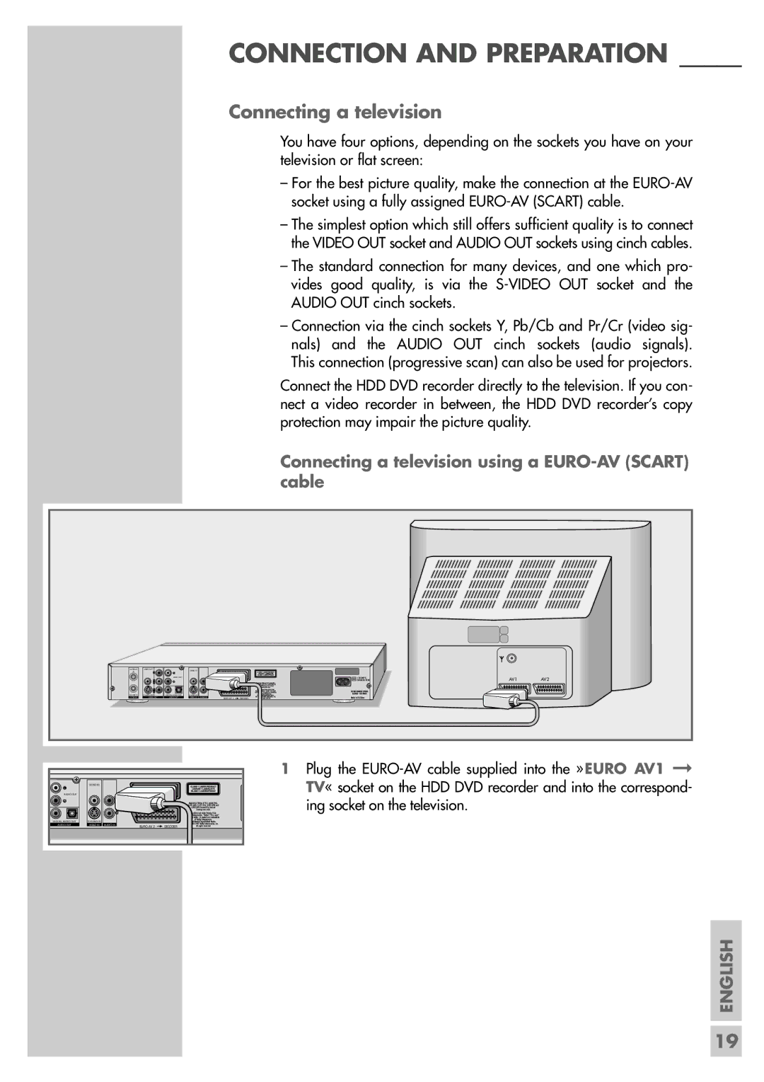 Grundig 5550 HDD manual Connecting a television using a EURO-AV Scart cable 