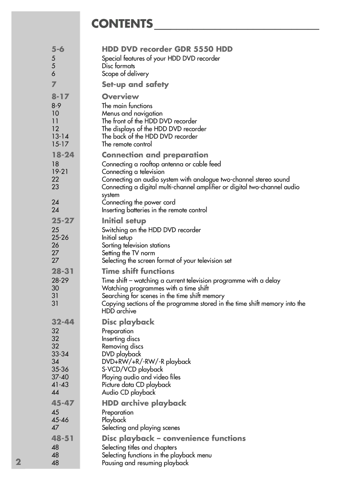 Grundig 5550 HDD manual Contents 