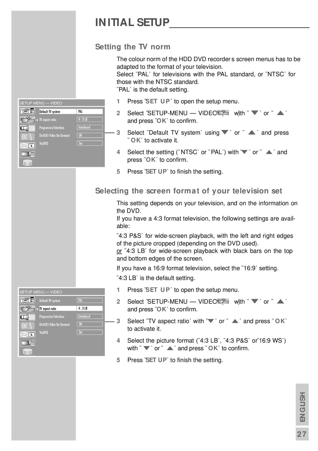 Grundig 5550 HDD manual Setting the TV norm, Selecting the screen format of your television set 