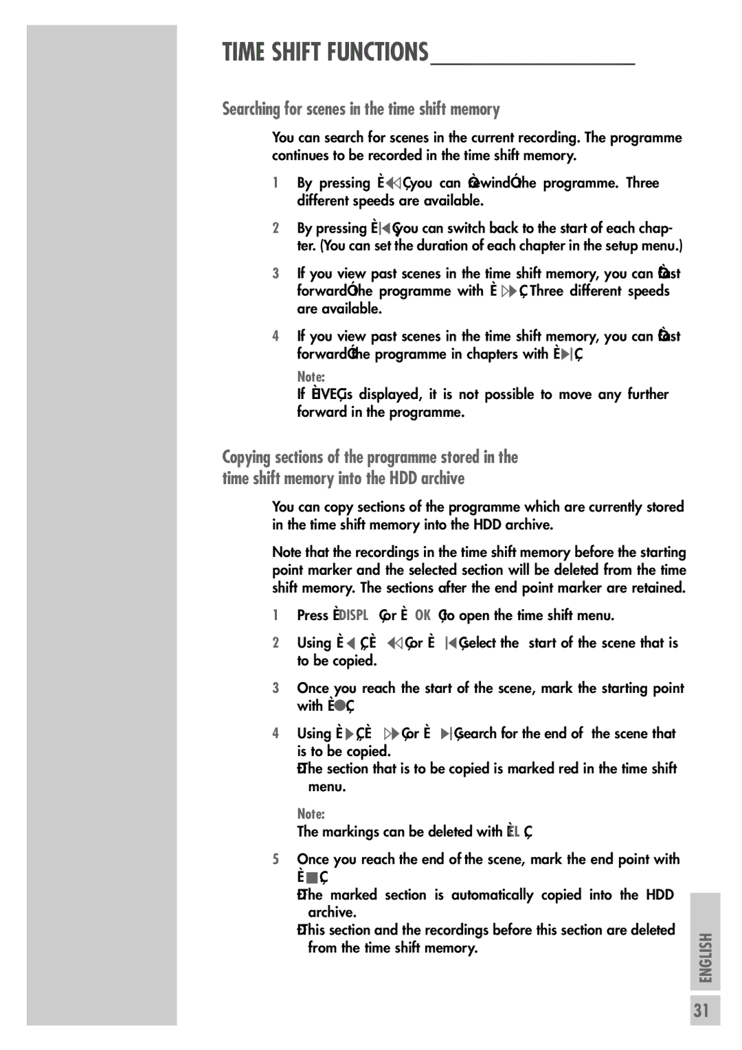 Grundig 5550 HDD manual Searching for scenes in the time shift memory 