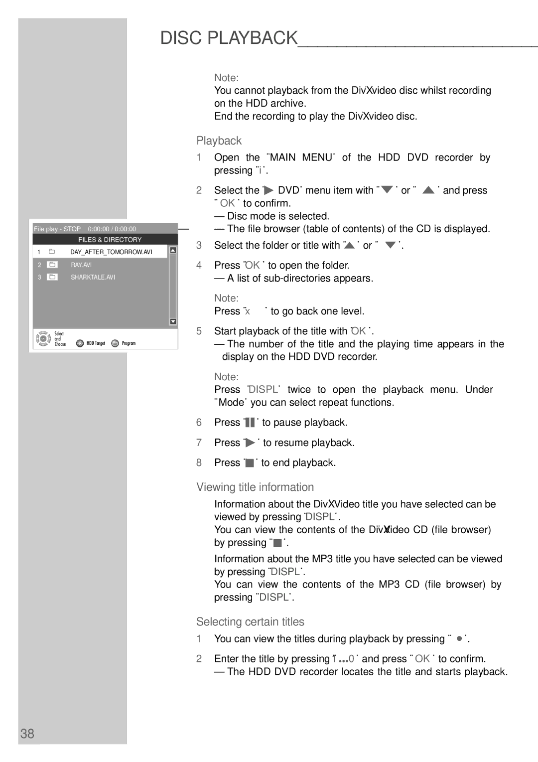 Grundig 5550 HDD manual Viewing title information, Selecting certain titles 