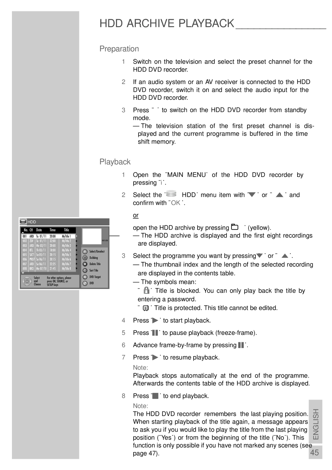 Grundig 5550 HDD manual HDD Archive Playback 