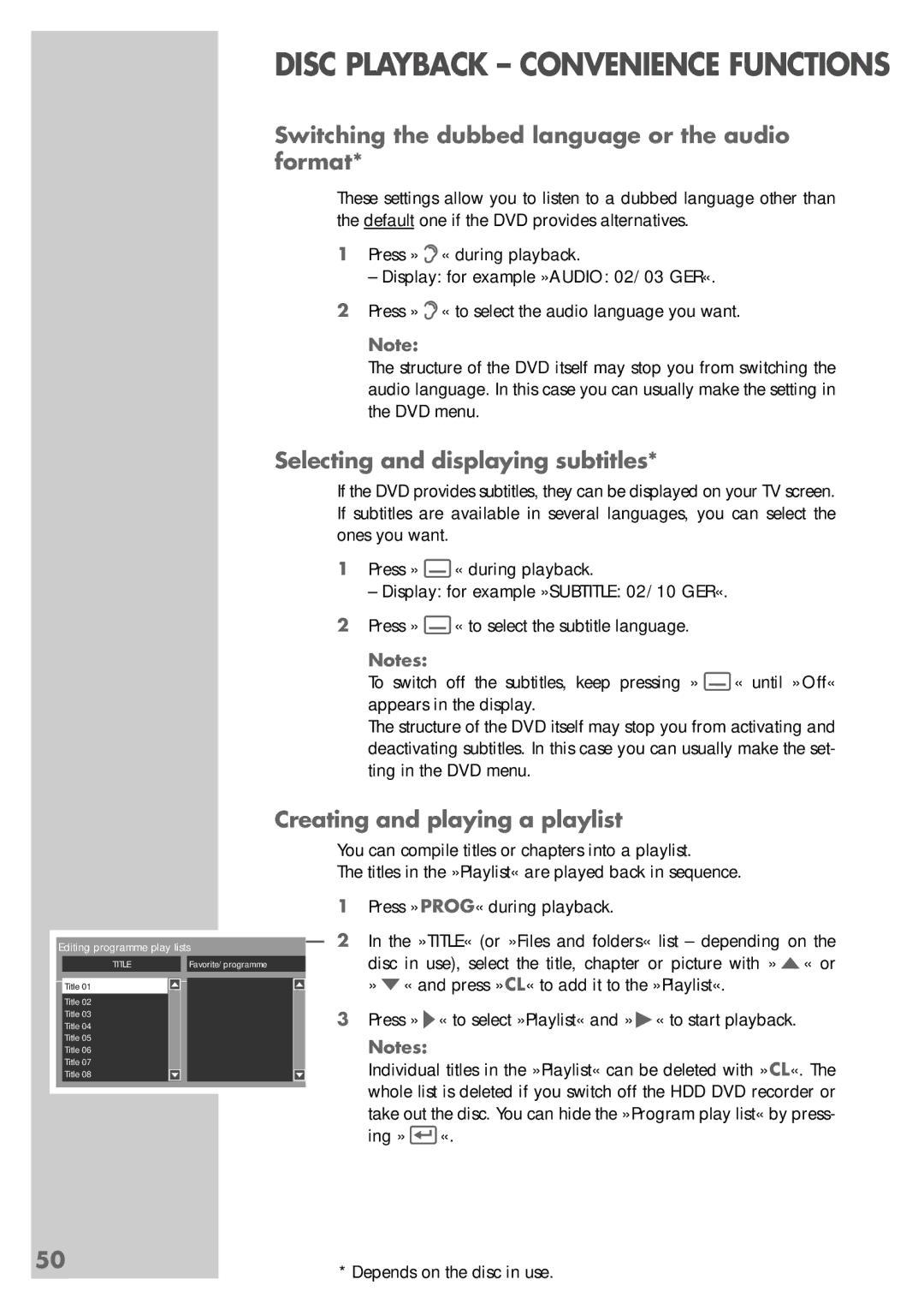 Grundig 5550 HDD manual Switching the dubbed language or the audio format, Selecting and displaying subtitles 