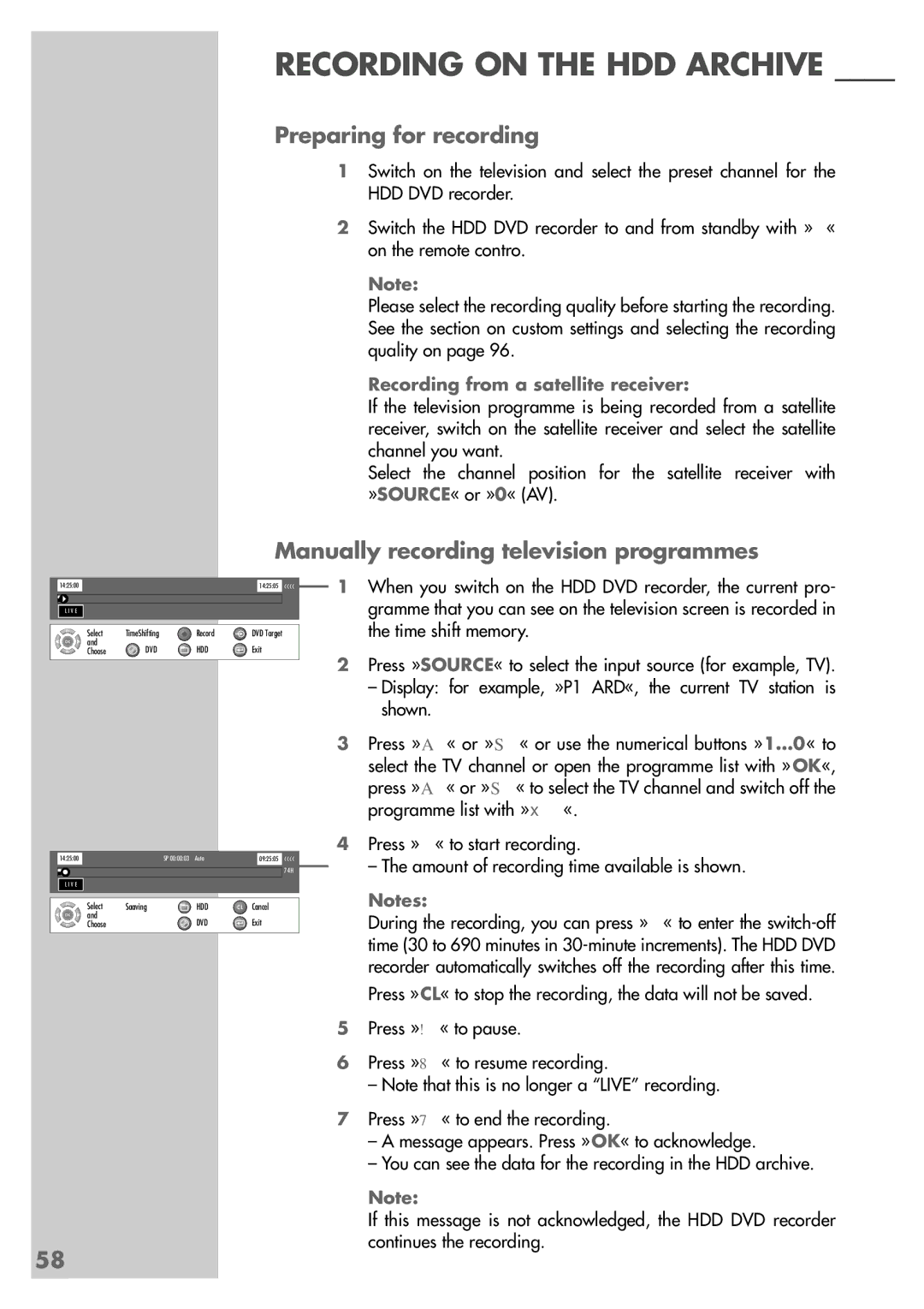 Grundig 5550 HDD manual Recording on the HDD Archive 