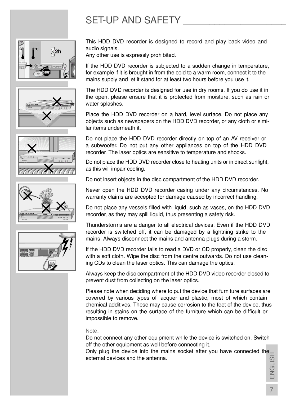 Grundig 5550 HDD manual SET-UP and Safety, External devices and the antenna 