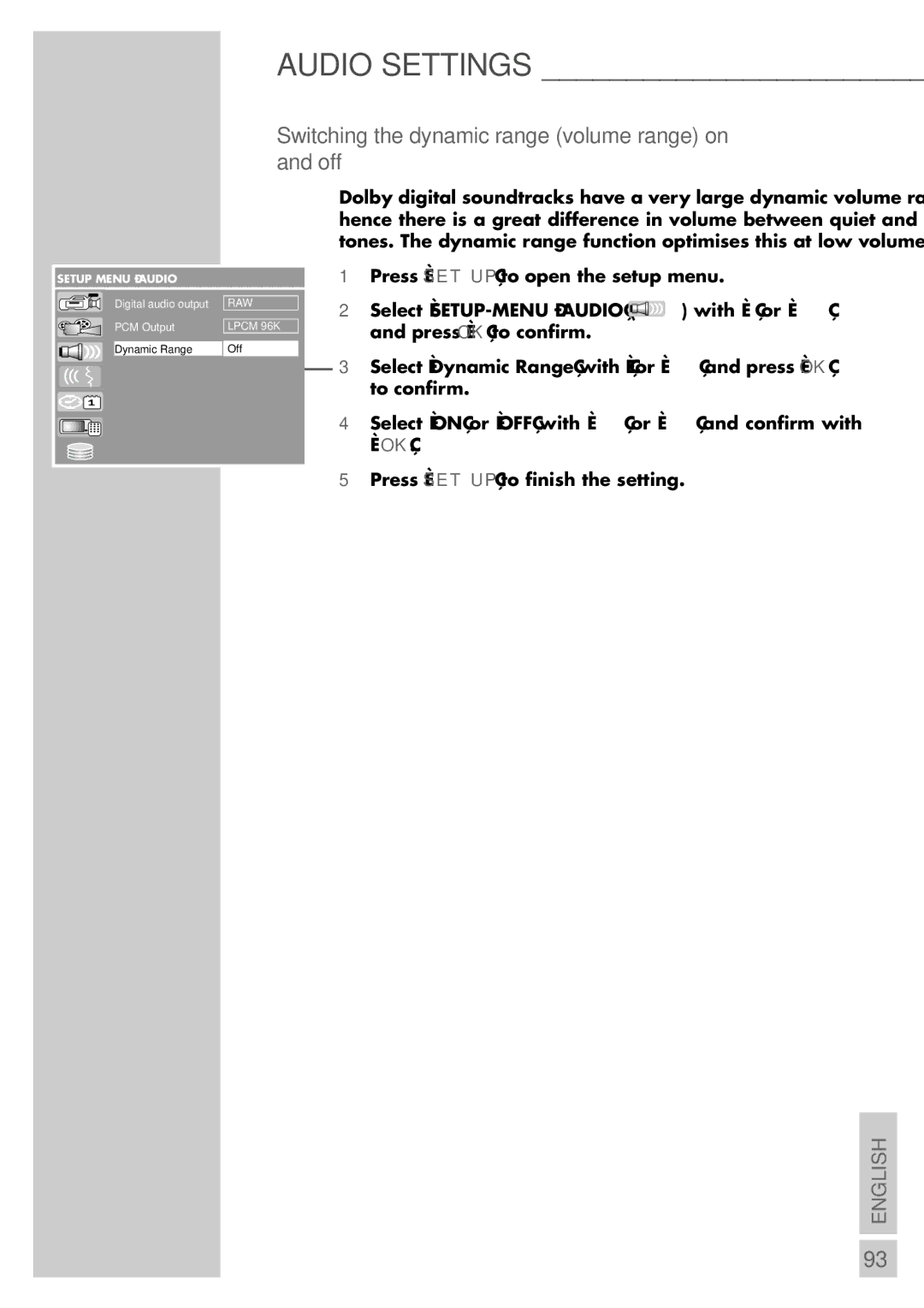 Grundig 5550 HDD manual Switching the dynamic range volume range on and off 