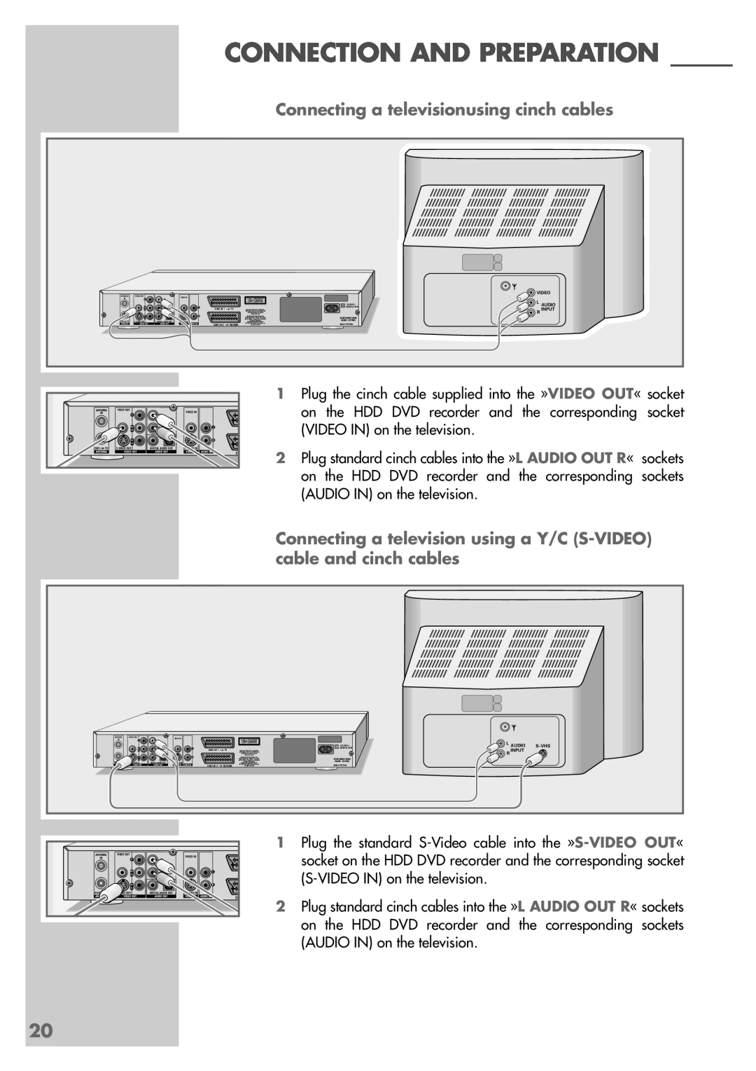 Grundig 5550 HDD manual Connecting a televisionusing cinch cables, Connection And Preparation 