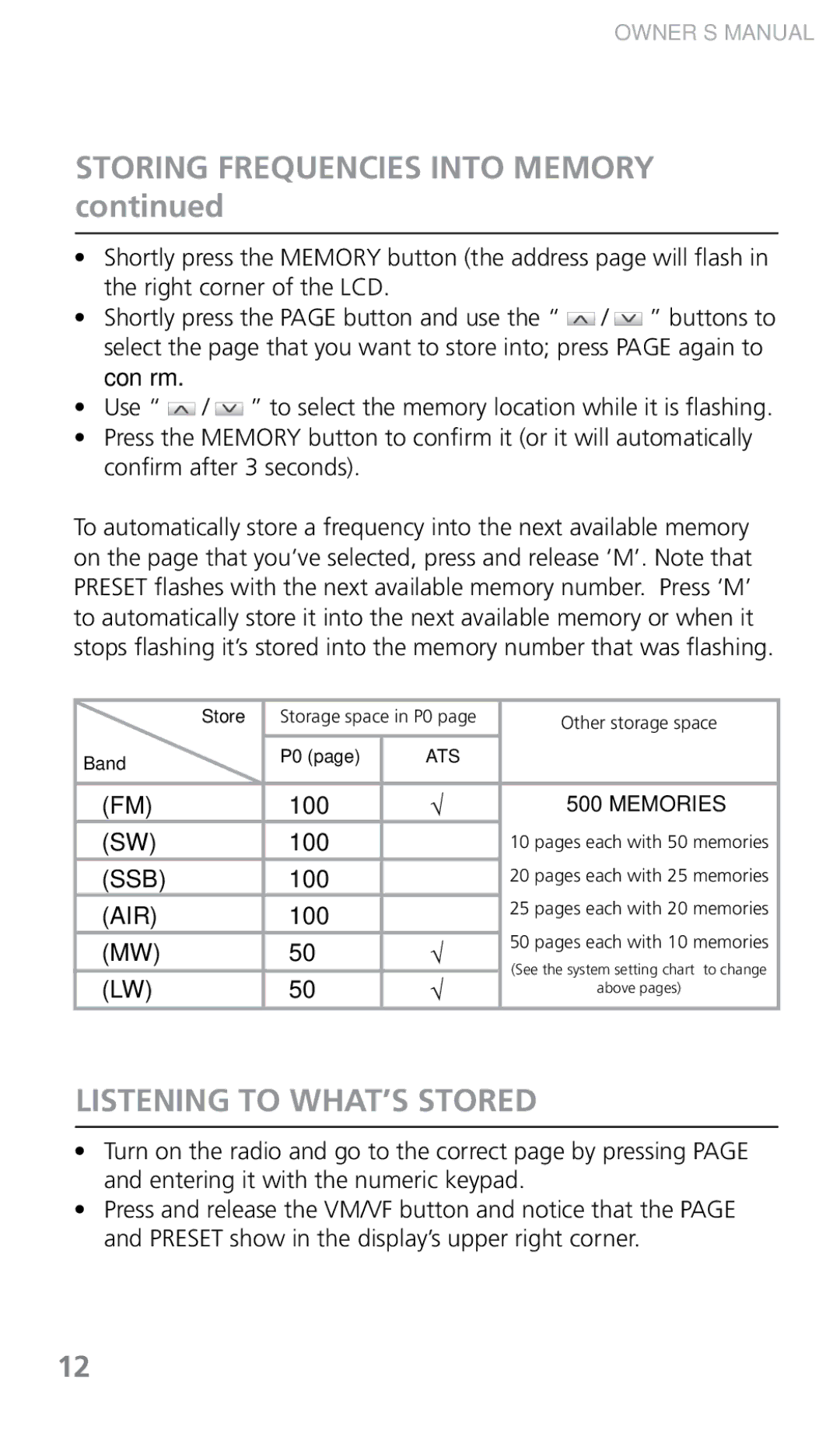 Grundig 750 owner manual Storing Frequencies Into Memory, Listening to WHAT’S Stored 