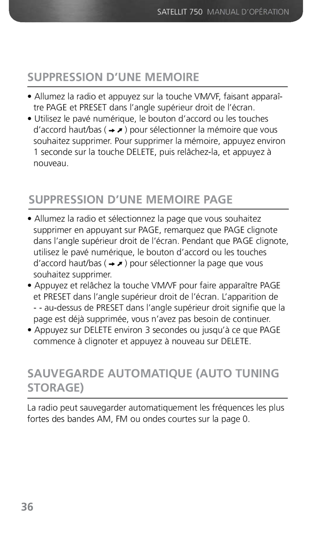 Grundig 750 owner manual Suppression D’UNE Memoire, Sauvegarde Automatique Auto Tuning Storage 