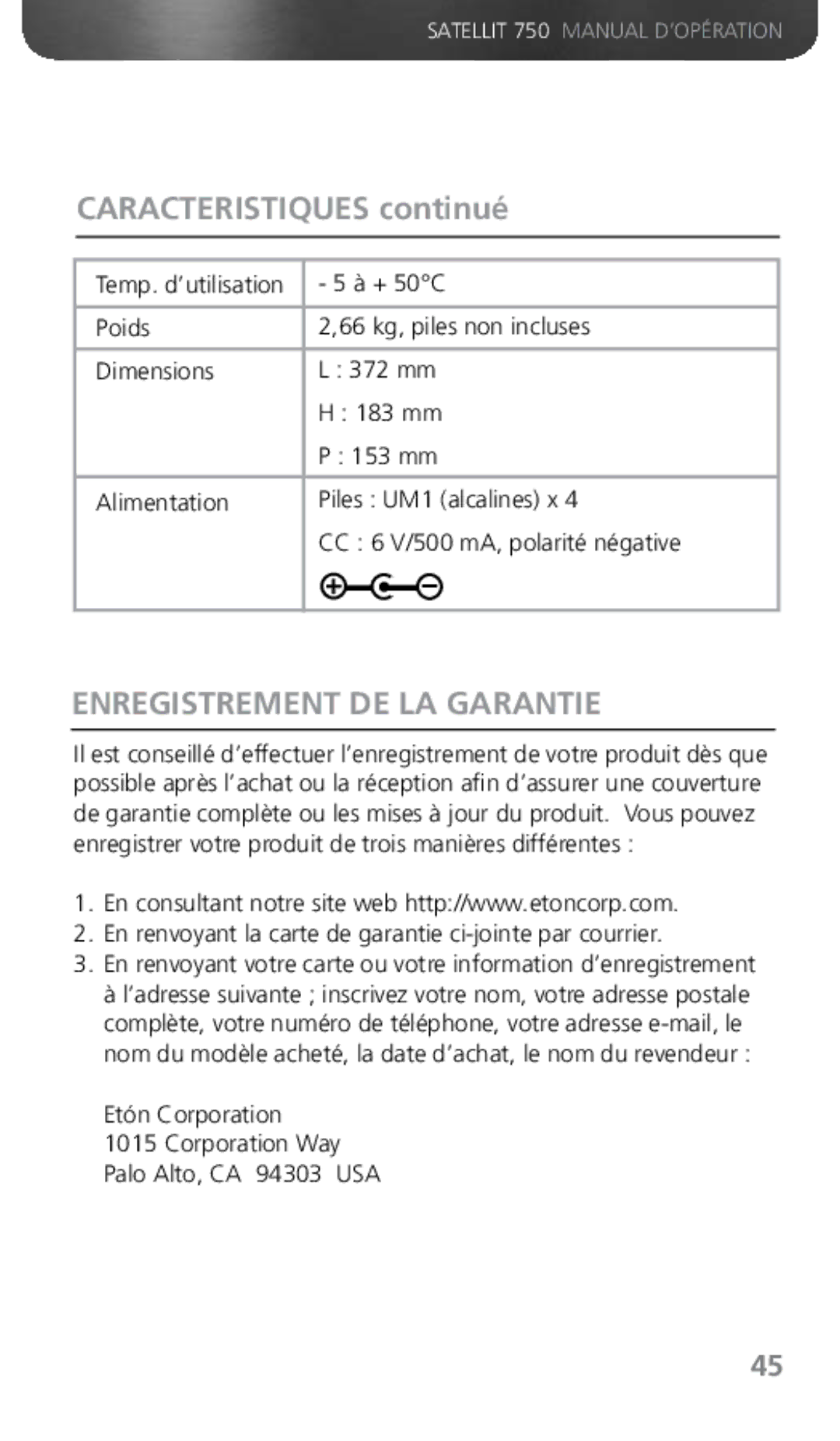 Grundig 750 owner manual Caracteristiques continué, Enregistrement DE LA Garantie 