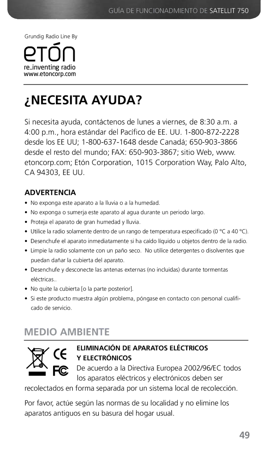 Grundig 750 owner manual ¿Necesita Ayuda?, Medio ambiente 