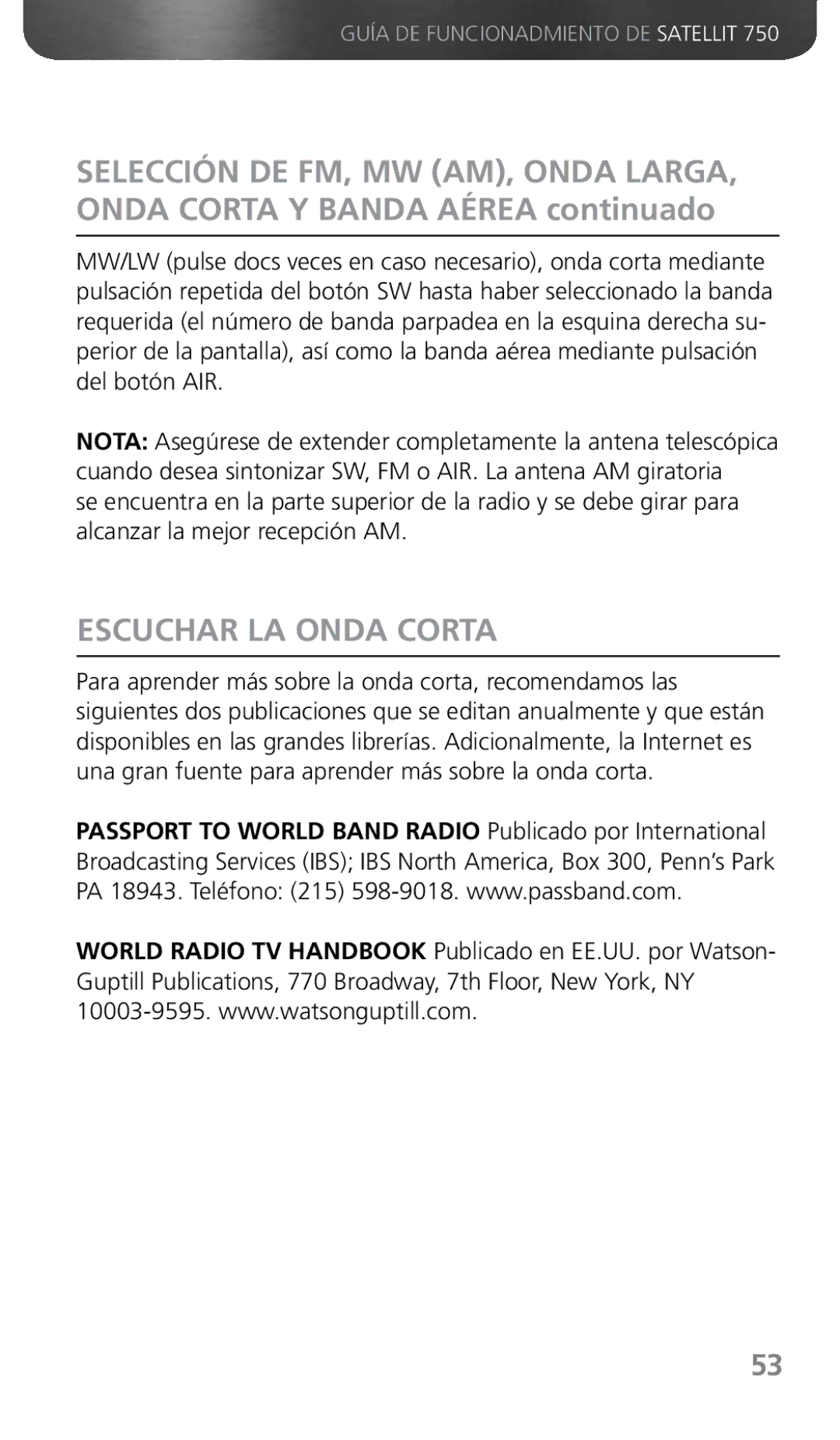 Grundig 750 owner manual Escuchar LA Onda Corta 