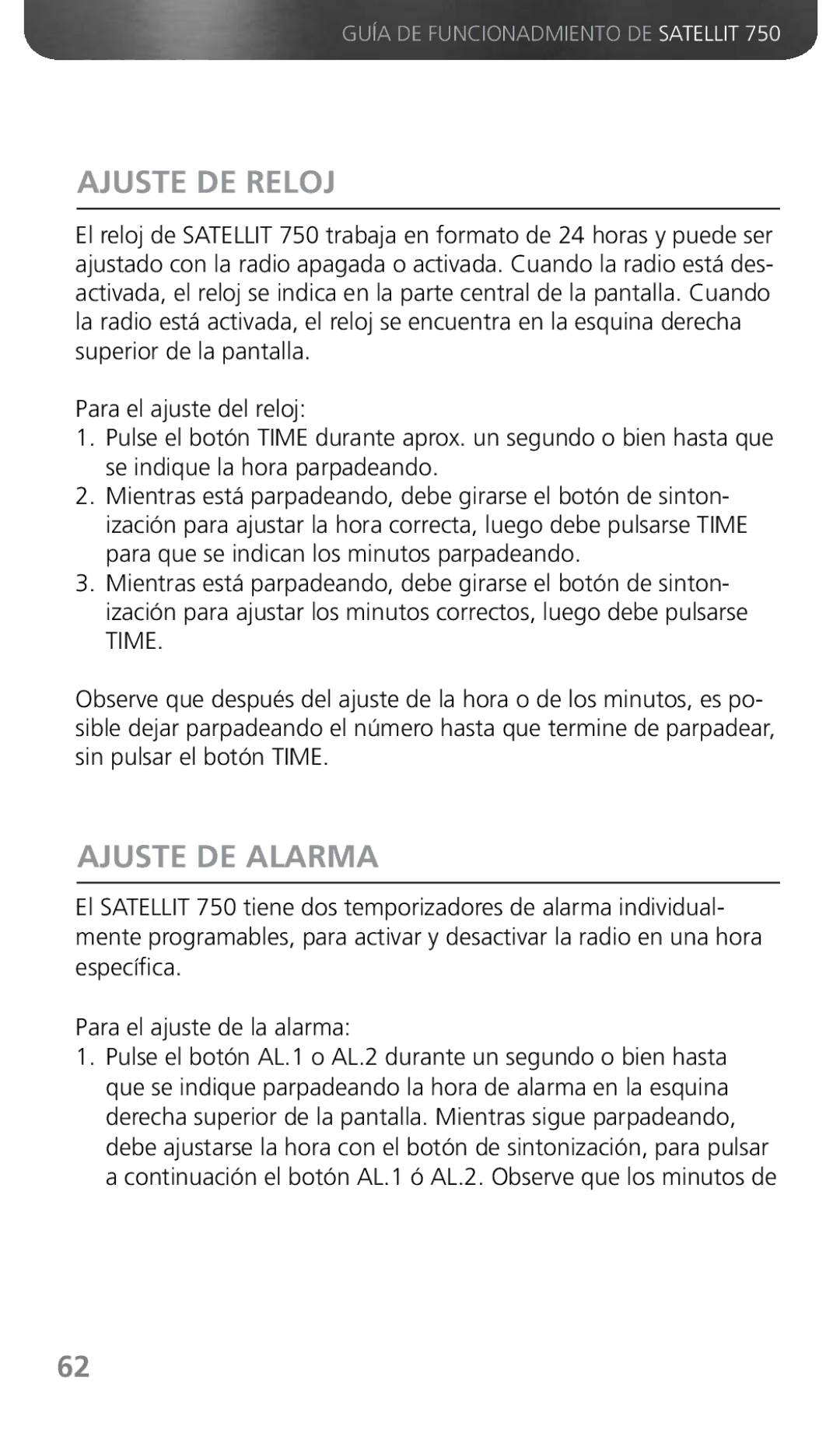 Grundig 750 owner manual Ajuste DE Reloj, Ajuste DE Alarma 