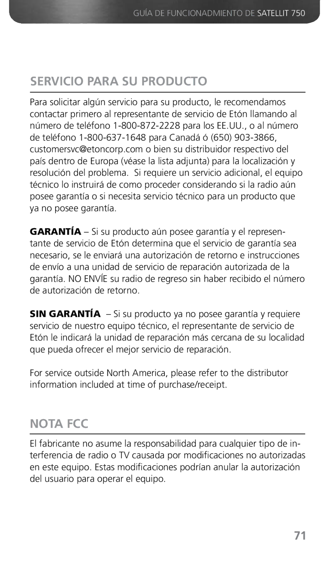 Grundig 750 owner manual Servicio Para SU Producto, Nota FCC 