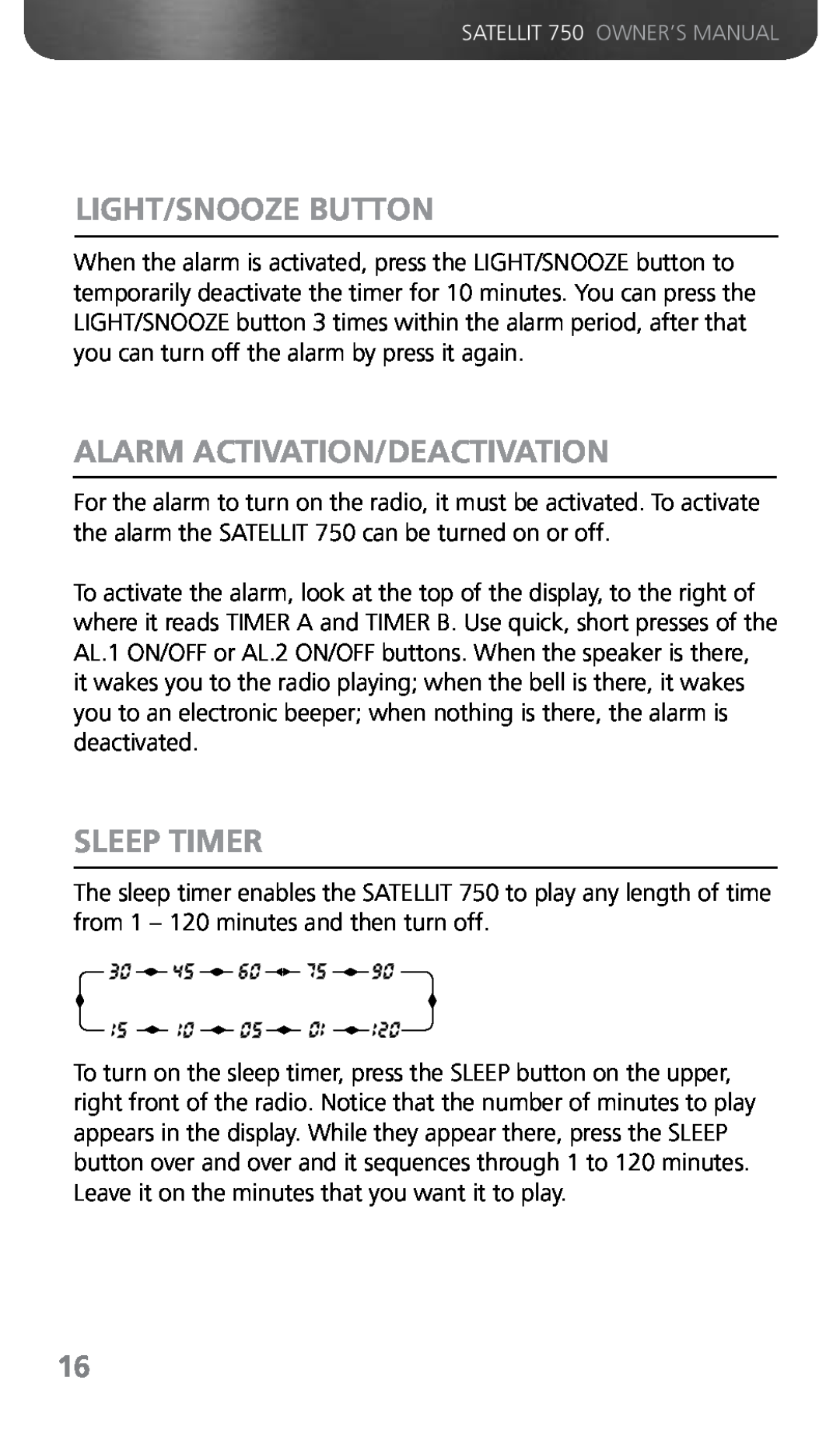 Grundig 750 owner manual Light/Snooze Button, Alarm Activation/Deactivation, Sleep Timer 