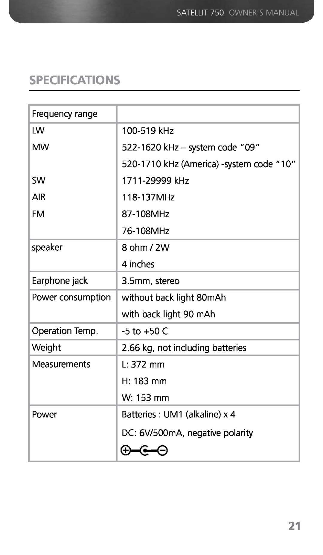 Grundig 750 owner manual Specifications 
