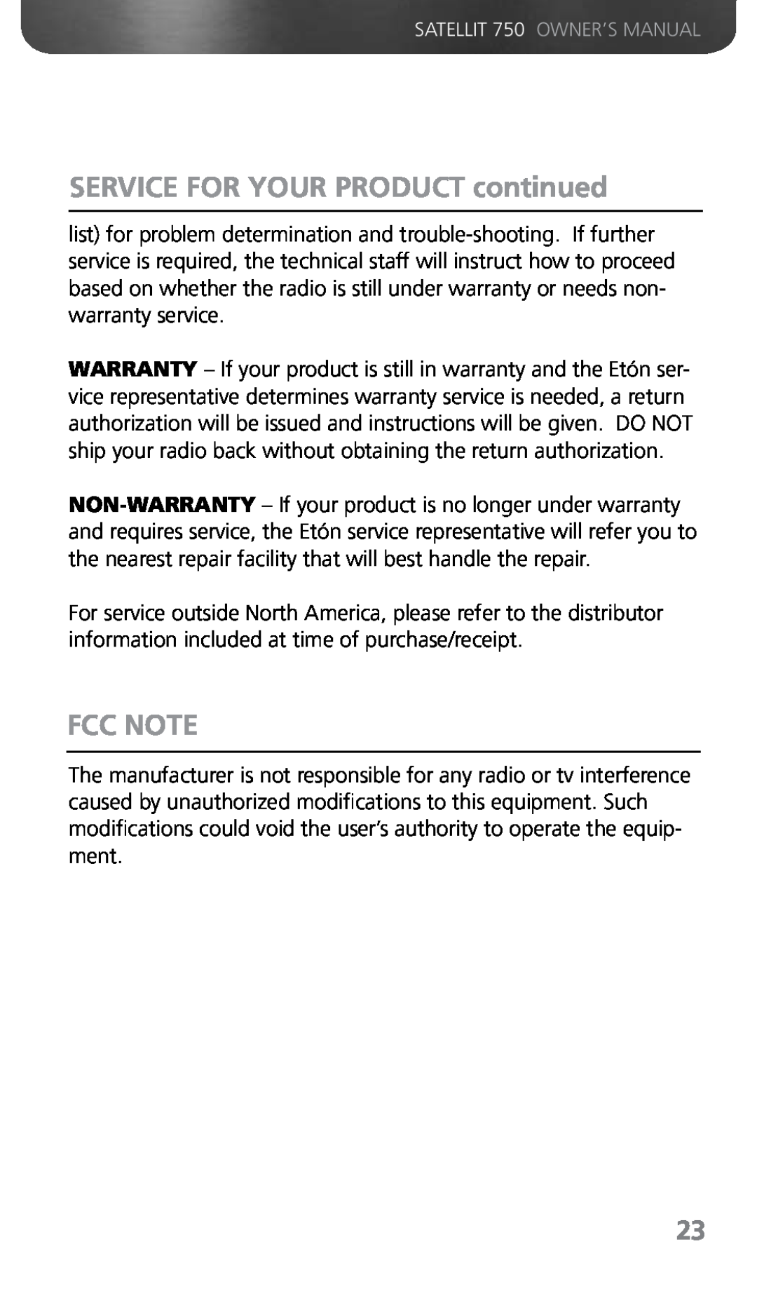 Grundig 750 owner manual SERVICE FOR YOUR PRODUCT continued, FCC Note 