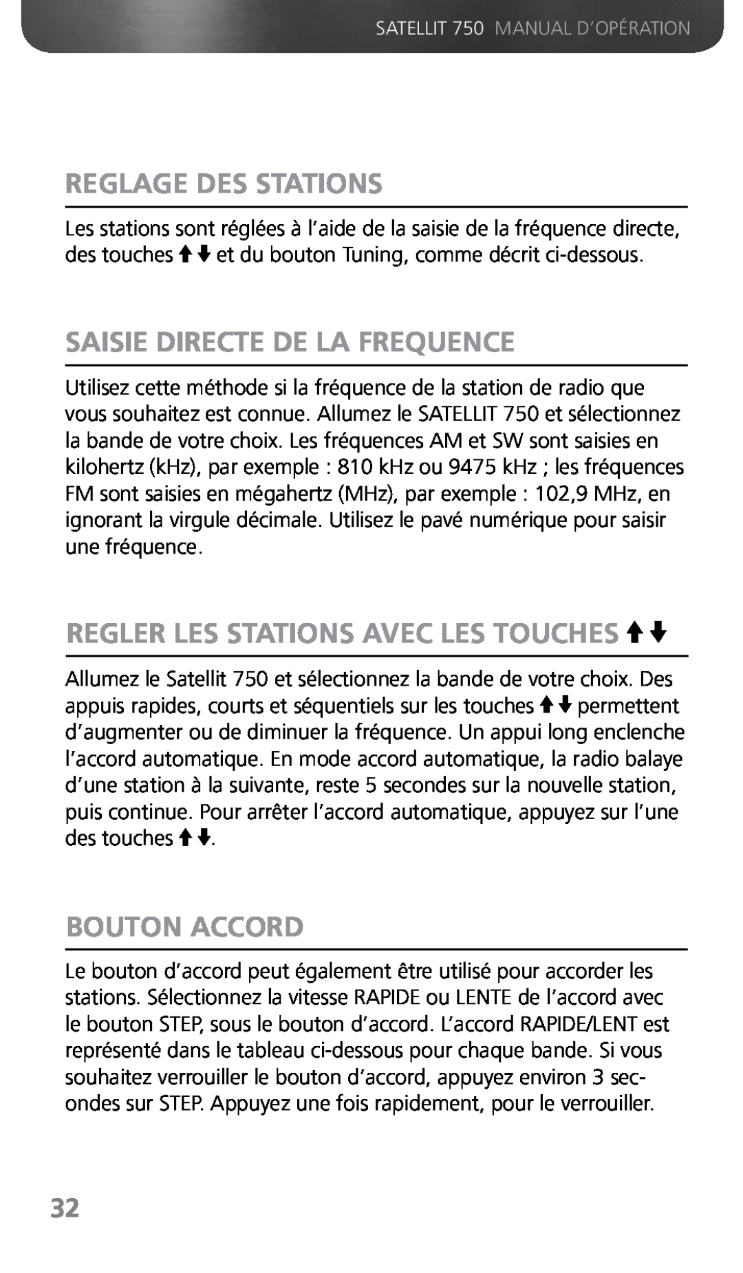 Grundig 750 Reglage Des Stations, Saisie Directe De La Frequence, Regler Les Stations Avec Les Touches, Bouton Accord 