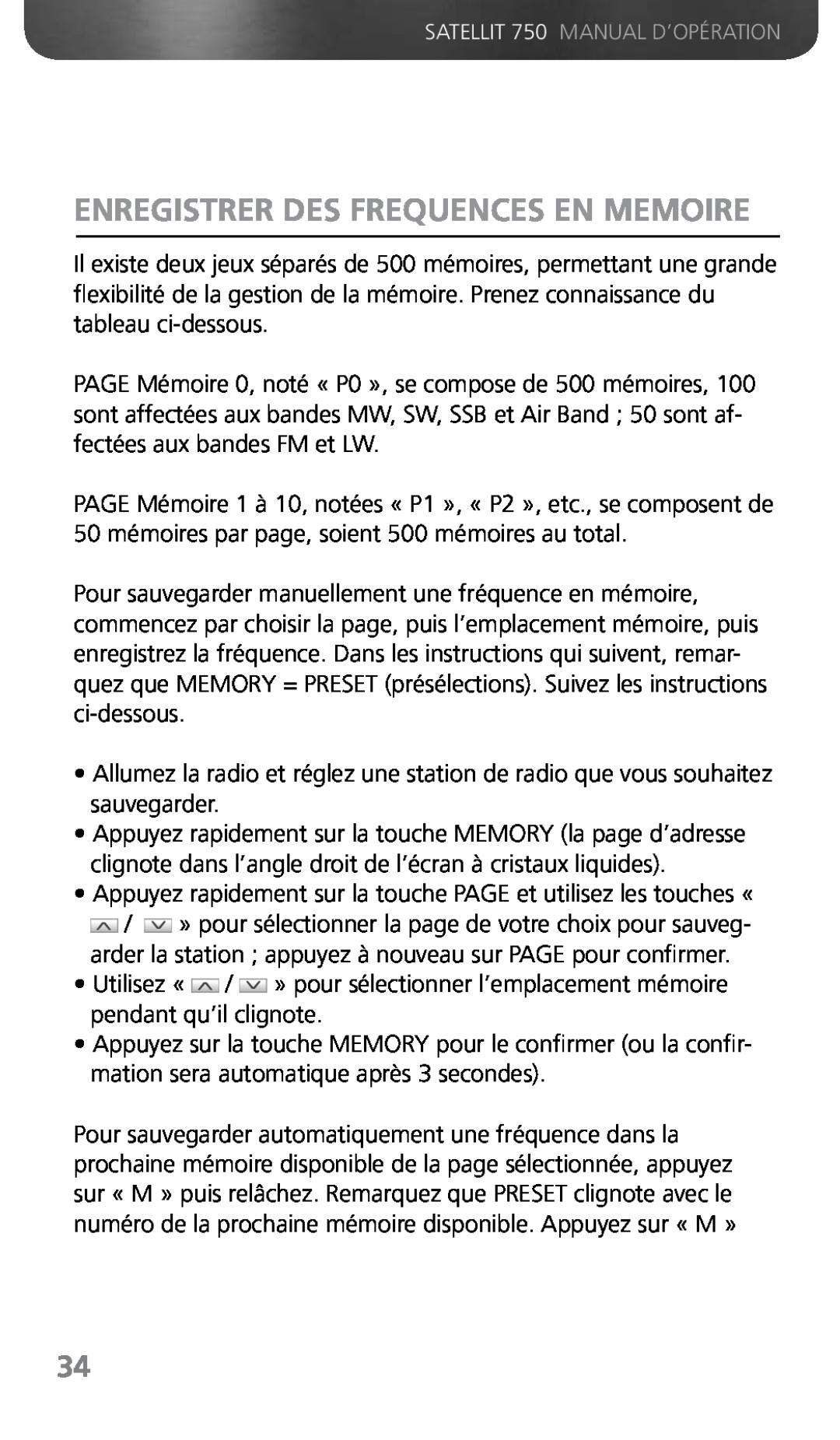 Grundig 750 owner manual Enregistrer Des Frequences En Memoire 
