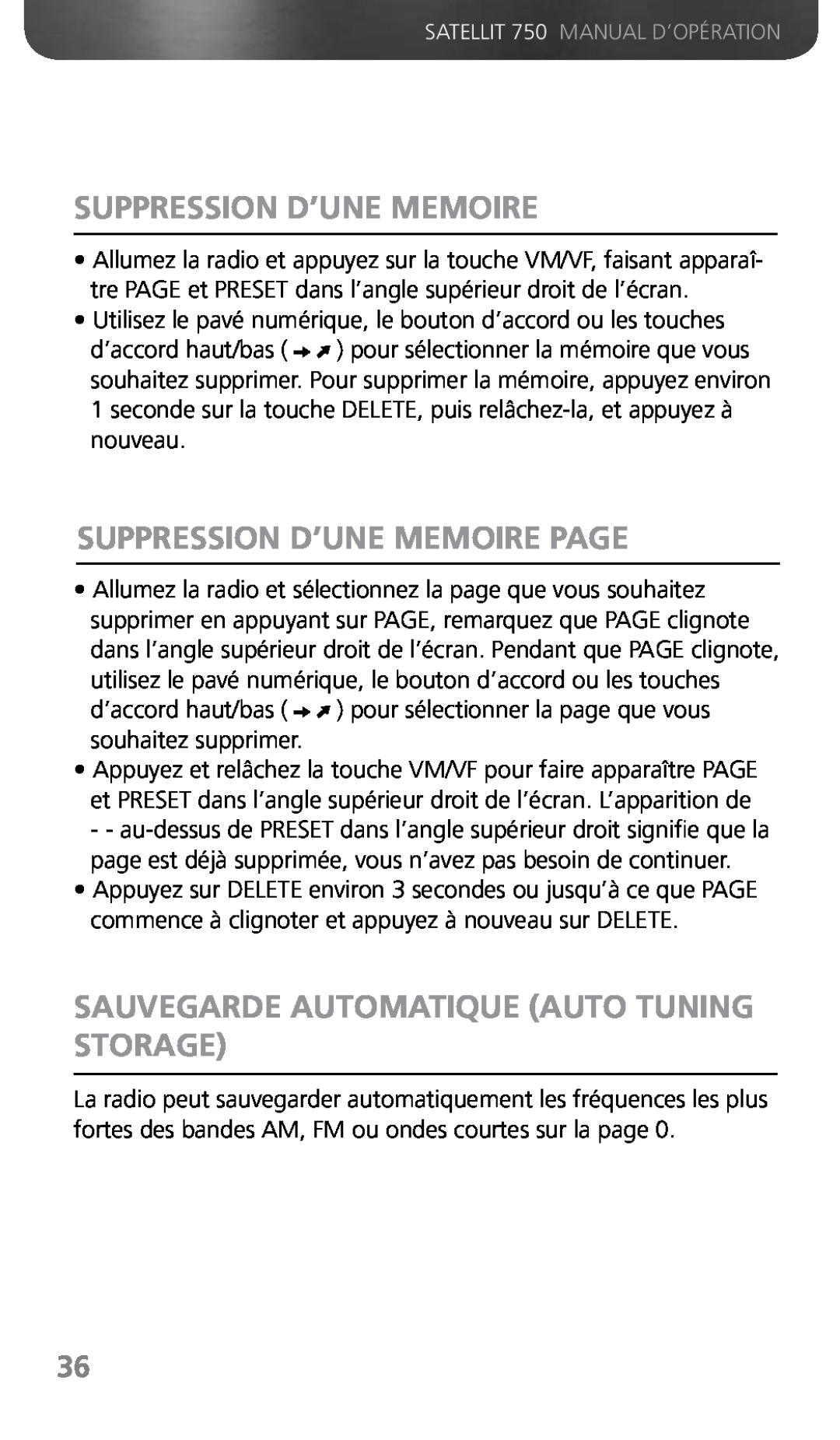 Grundig 750 owner manual Suppression D’Une Memoire Page, Sauvegarde Automatique Auto Tuning Storage 