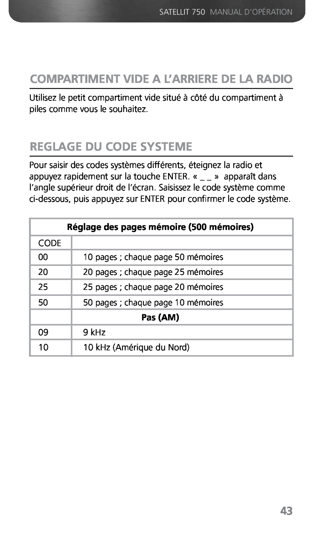 Grundig 750 Reglage Du Code Systeme, Compartiment Vide A L’Arriere De La Radio, Réglage des pages mémoire 500 mémoires 