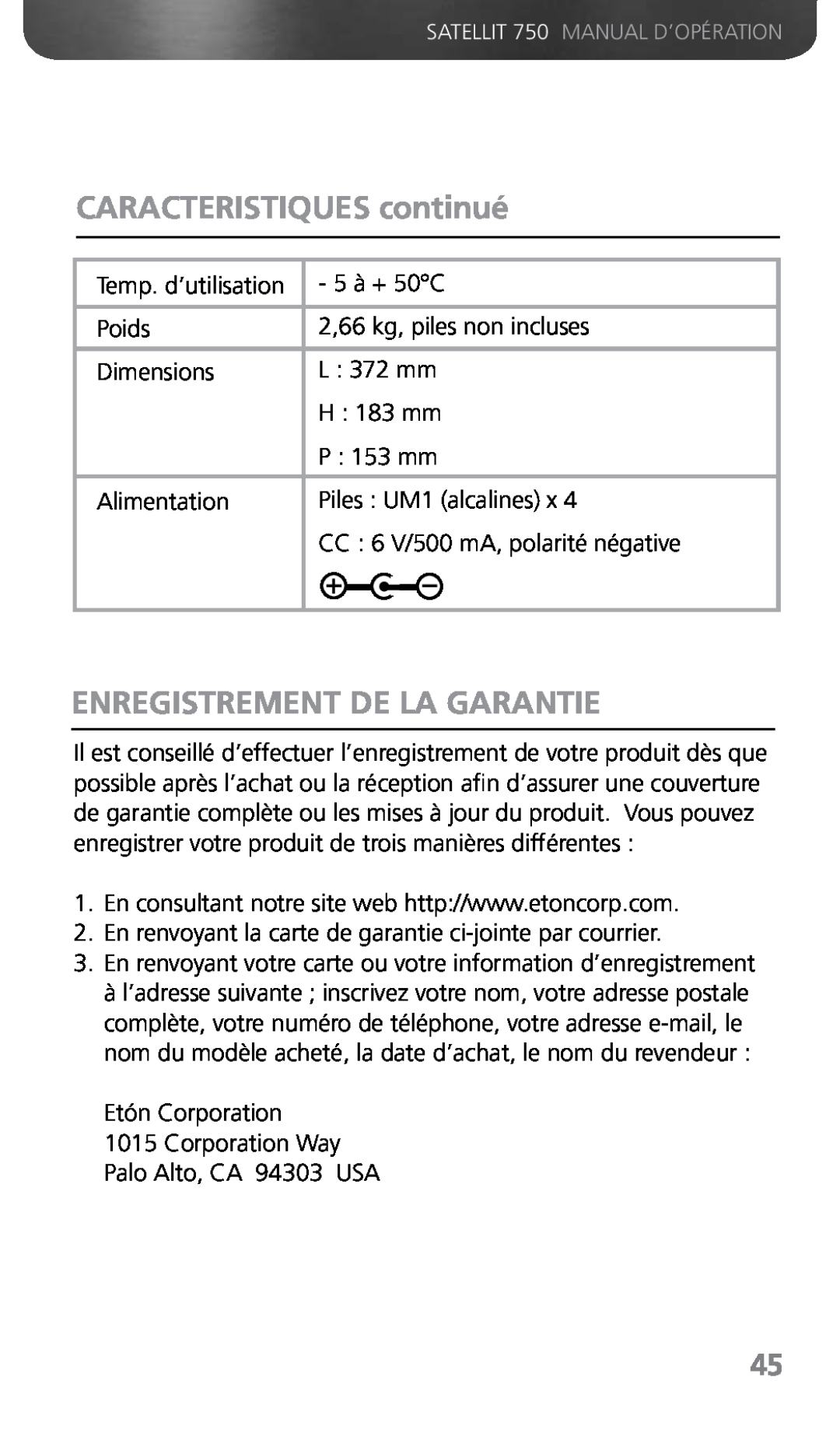 Grundig 750 owner manual CARACTERISTIQUES continué, Enregistrement De La Garantie 