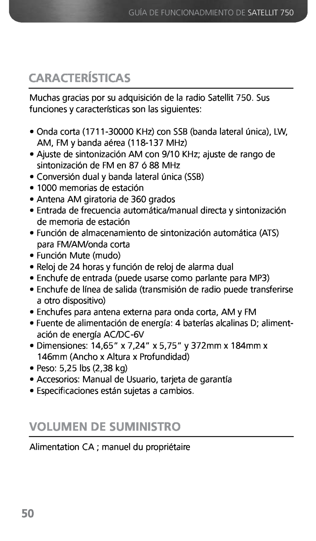 Grundig 750 owner manual Características, Volumen De Suministro 