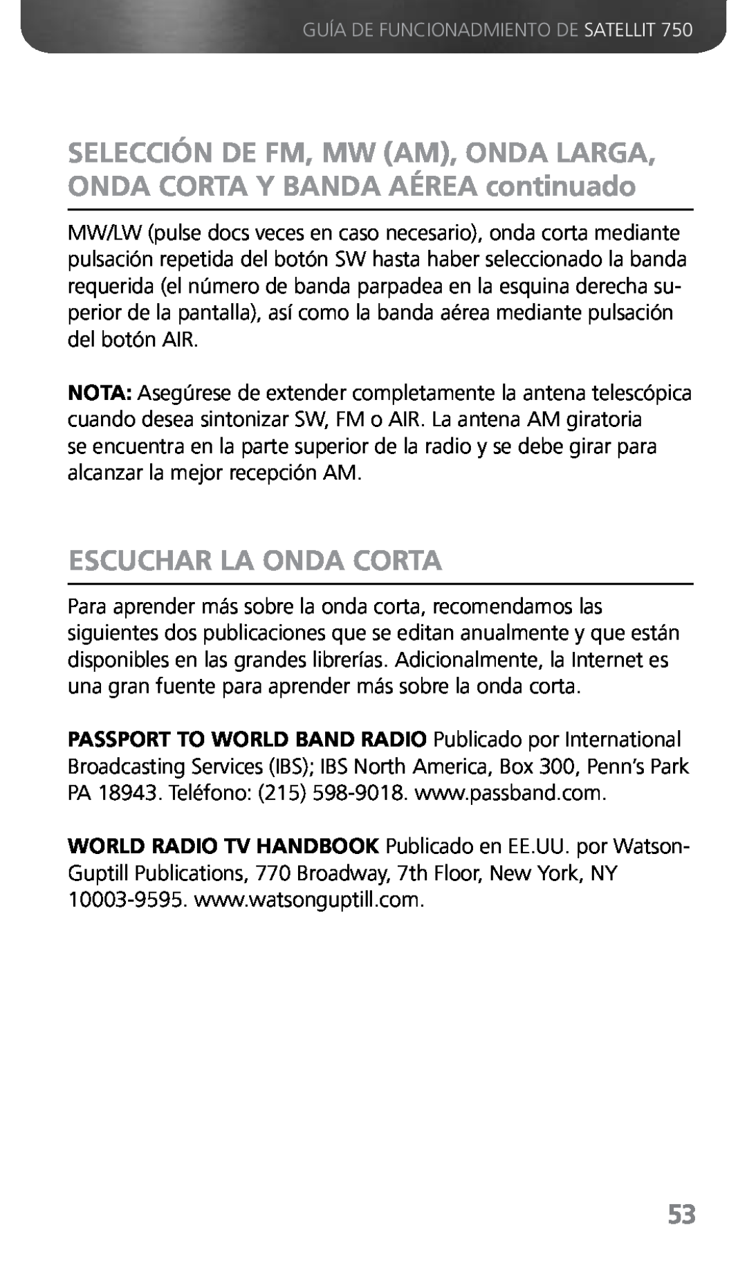 Grundig 750 owner manual Escuchar La Onda Corta, Guía De Funcionadmiento De Satellit 