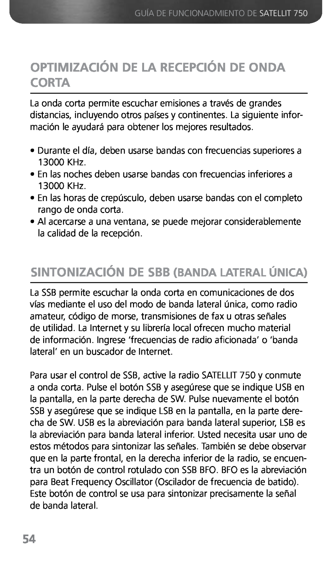Grundig 750 owner manual Optimización De La Recepción De Onda Corta, Sintonización De Sbb Banda Lateral Única 